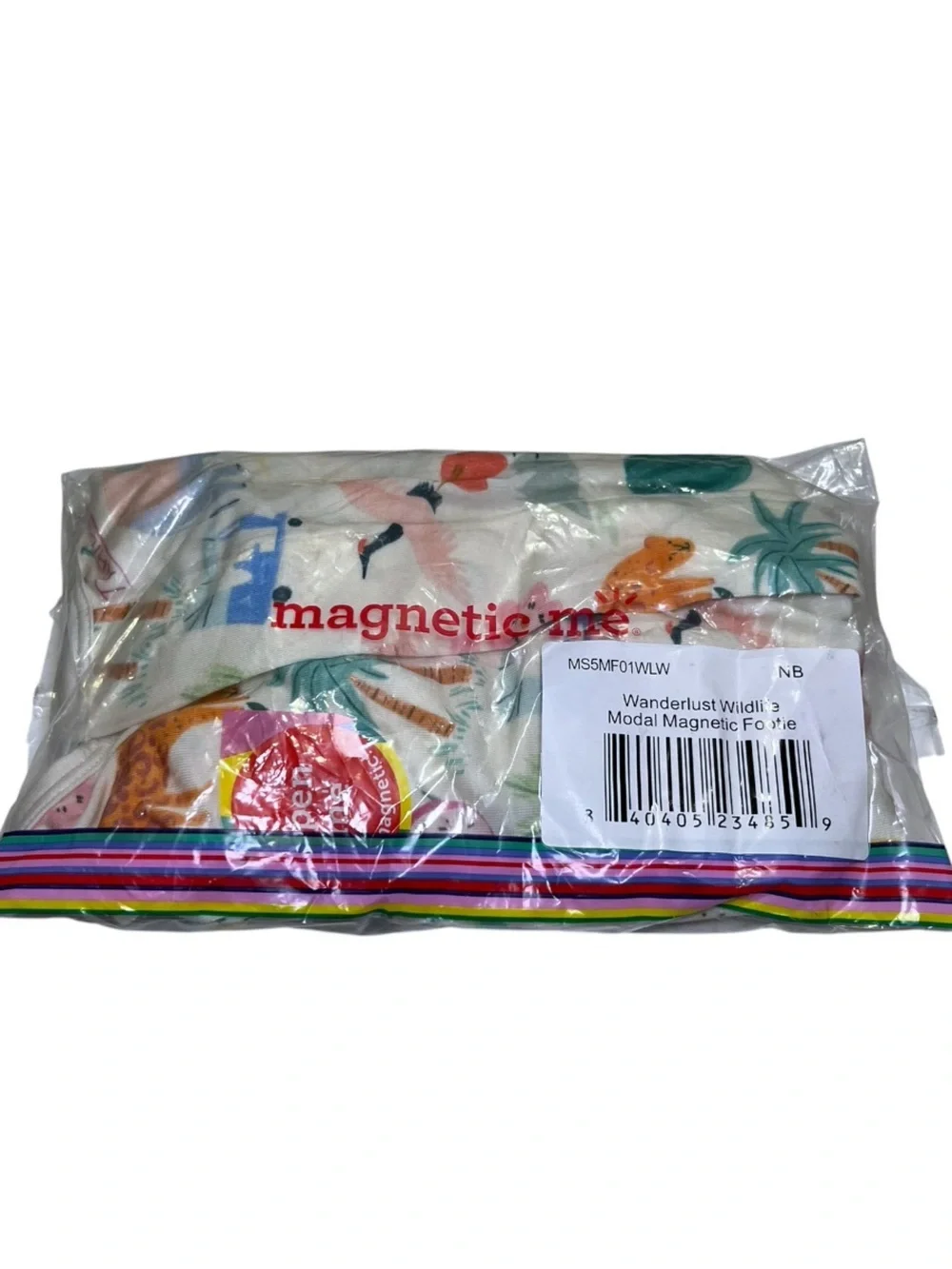 NET Magnetic Me Cream Tropical Animal Print Footie W/ Pink, Green & Blue Accents